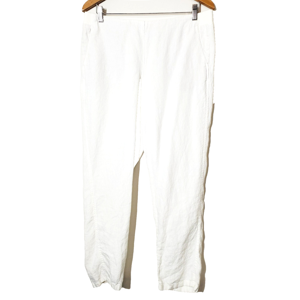 J Jill LOVE LINEN Pants Womens‎ Medium Straight Leg Elastic Waist Ivory Cream